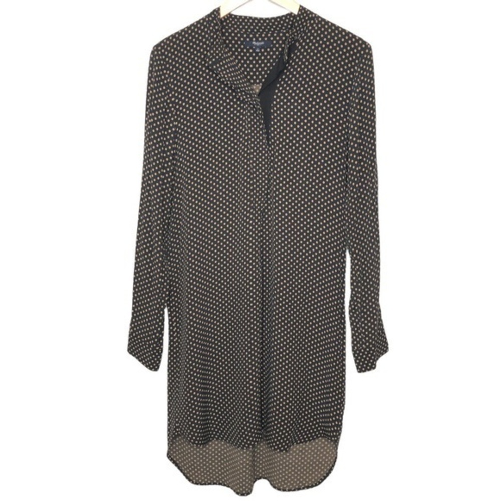 Madewell Shirt Dress Black & Tan Polka Dot Long Sleeve Size Small